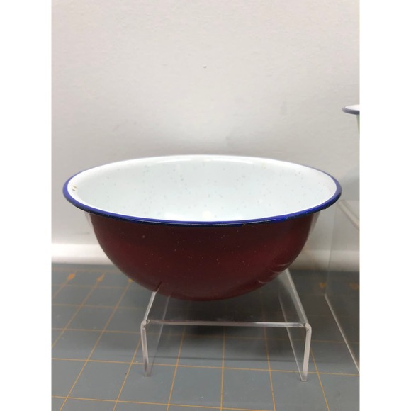 3 Vintage Red, Yellow, & Green Speckled 6 1/4" Enamelware Bowls Metal - Picture 4 of 14